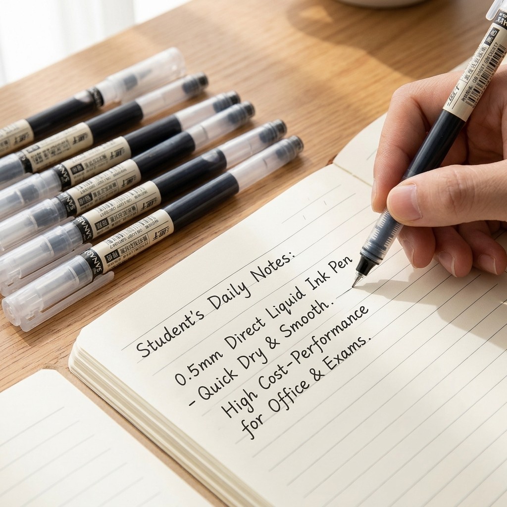 10Pcs Black 0.5mm Quick Dry Straight Liquid Gel Pens for School and Office