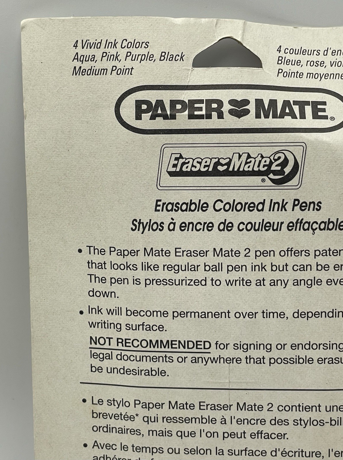 1994 Paper Mate Eraser Mate 2 Ball Pen Colored Ink 4 Pack ~ Sealed