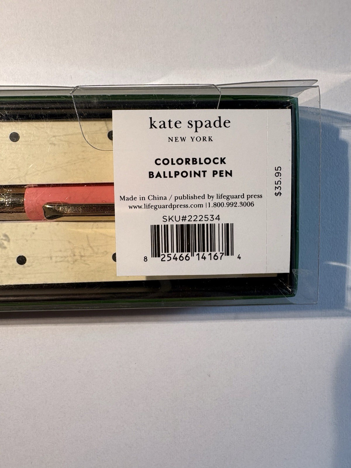 Kate Spade New York Black ink Ballpoint Pen Pink & Navy Colorblock Snap Cap pen