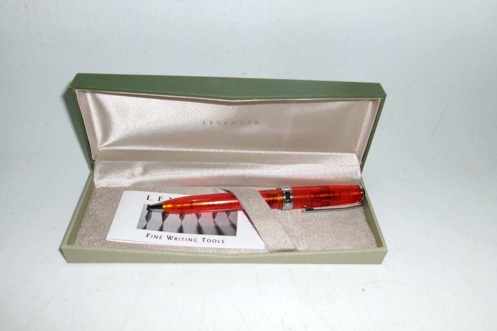 Levenger True Writer Fireball Orange Demonstrator Ballpoint Pen – New – Chrome