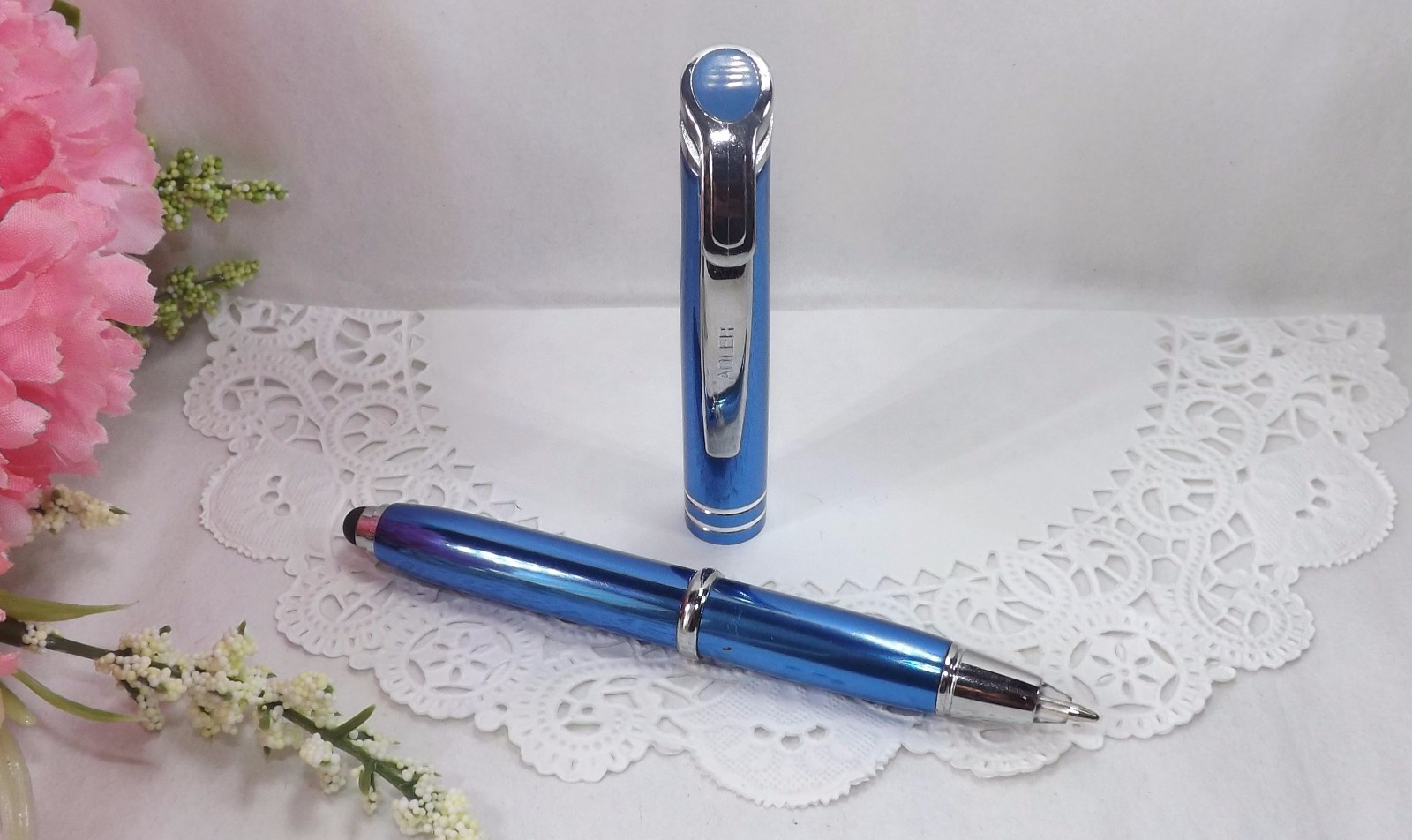 3 in 1 Medina Lighted Tip Blue Stylus LED Flashlight Pen by Adler (HIGH QUALITY)