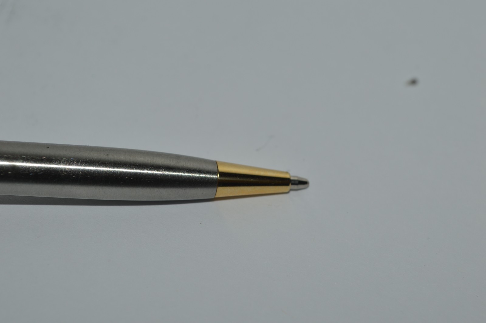 SCULLY SINCE 1906 Ball Pen Slim Brushed Stainless Steel Gold Trim Twist Action