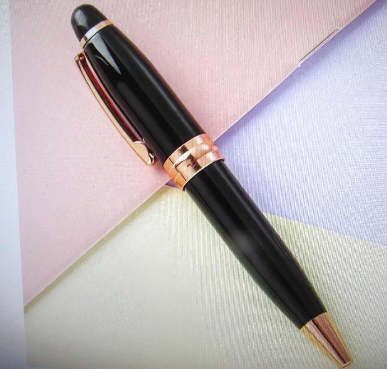 Terzetti MINION Mini Metal Ballpoint Pen- Black/ Rose Gold Trim-Hefty -4″ Long