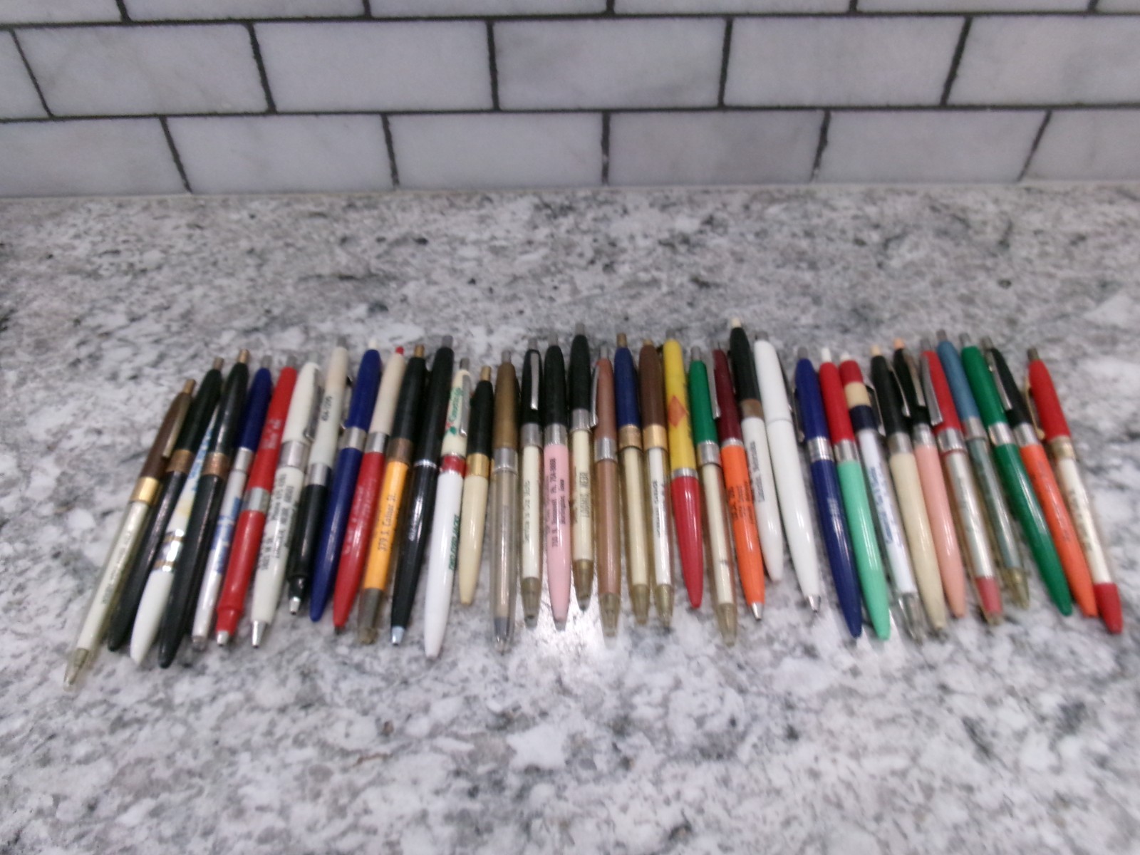 Mixed Lot Of 36 Vintage Pens, w/Logos, Various Brands/Colors