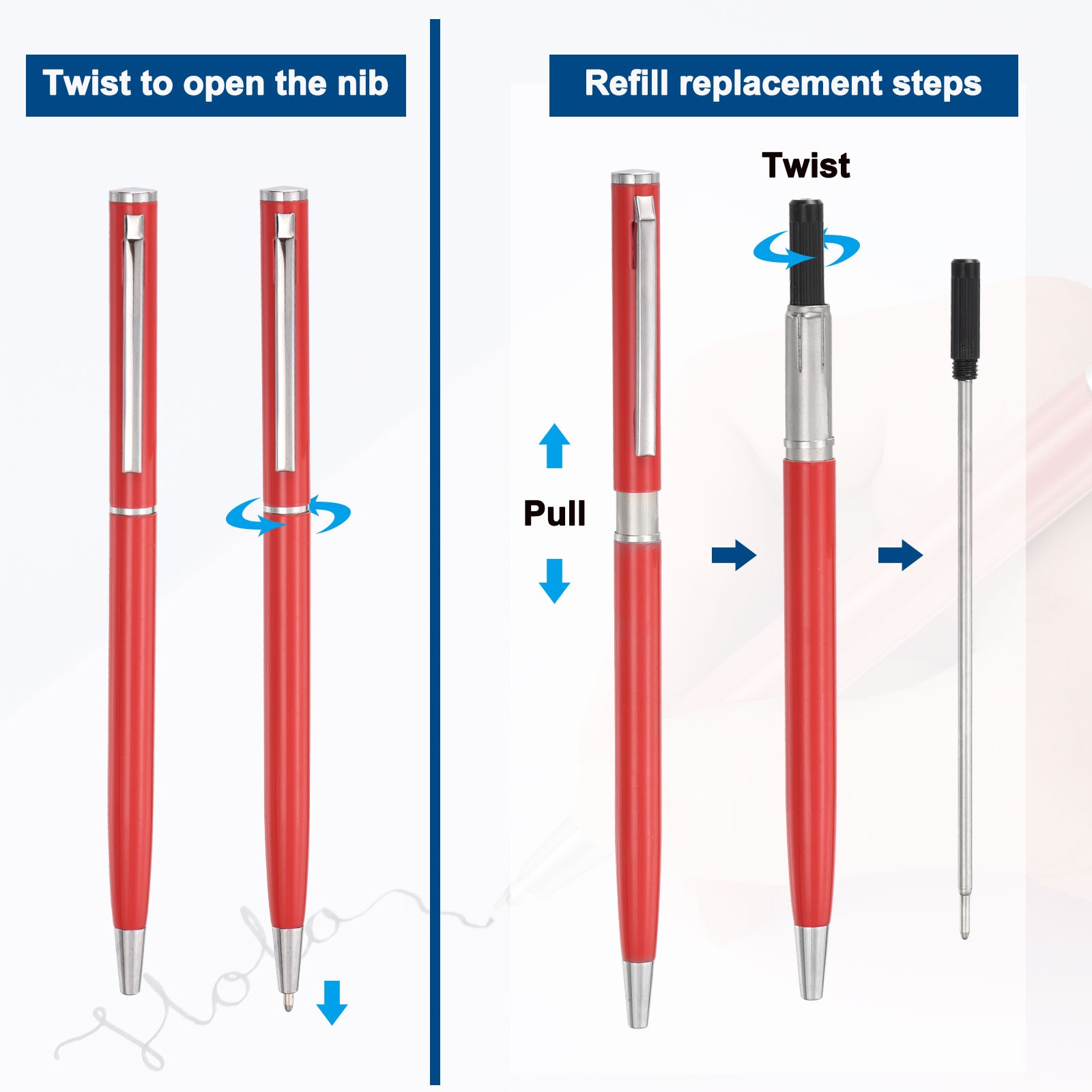 Slim Metallic Ballpoint Pen, 6Pcs Black Ink 1mm Medium Point Pen, Red