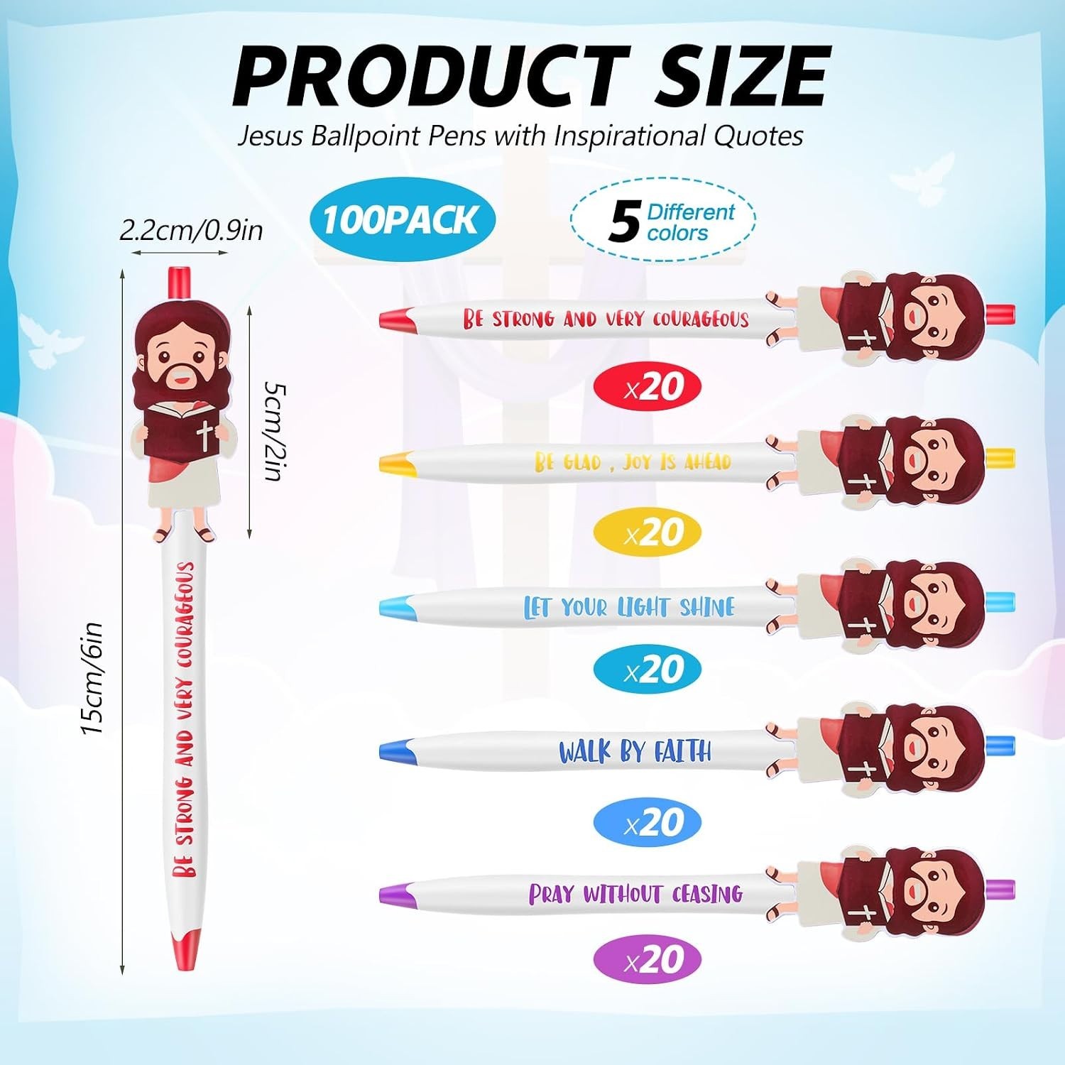 100 Pcs Christian Jesus Pens Bible Verse Ballpoint Bulk Sunday School Gift Favor