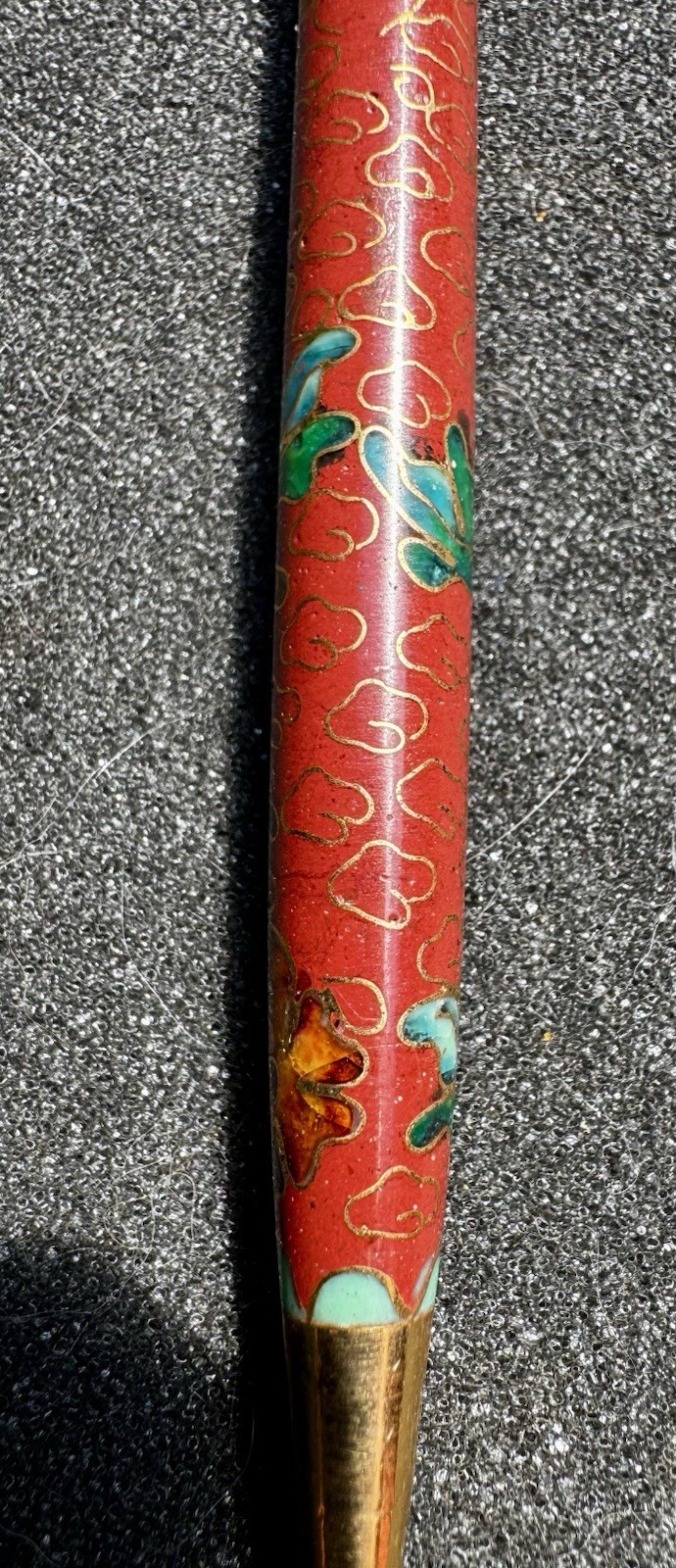 Chinese Cloisonne Pen Floral & Clouds Enameled Brass Ballpoint Pen with Silk Box