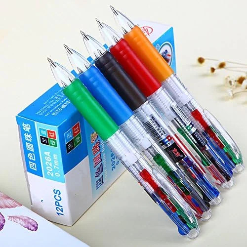 Multicolor Ballpoint Pens 0.7 mm Ball Point Pen 4 Color Ink (Black, Blue, Red, G
