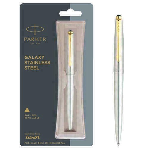 Parker Galaxy GT Gold Trim Ballpoint Pen Red Blue Black Steel Body Ink BLUE