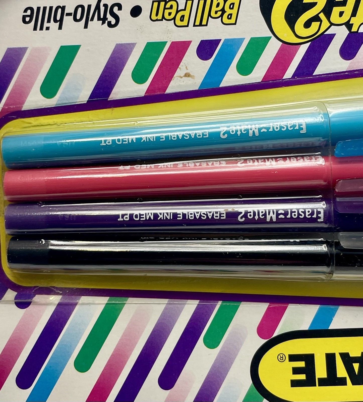 1994 Paper Mate Eraser Mate 2 Ball Pen Colored Ink 4 Pack ~ Sealed