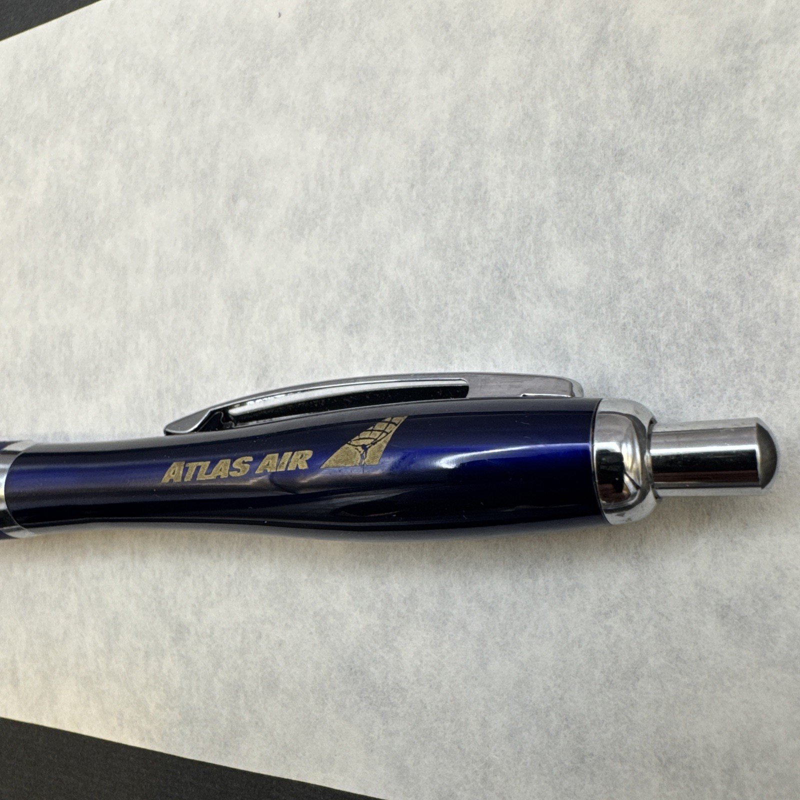 Atlas Air Promotional Blue Ballpoint Pen Rubber Grip Retractable Advertising