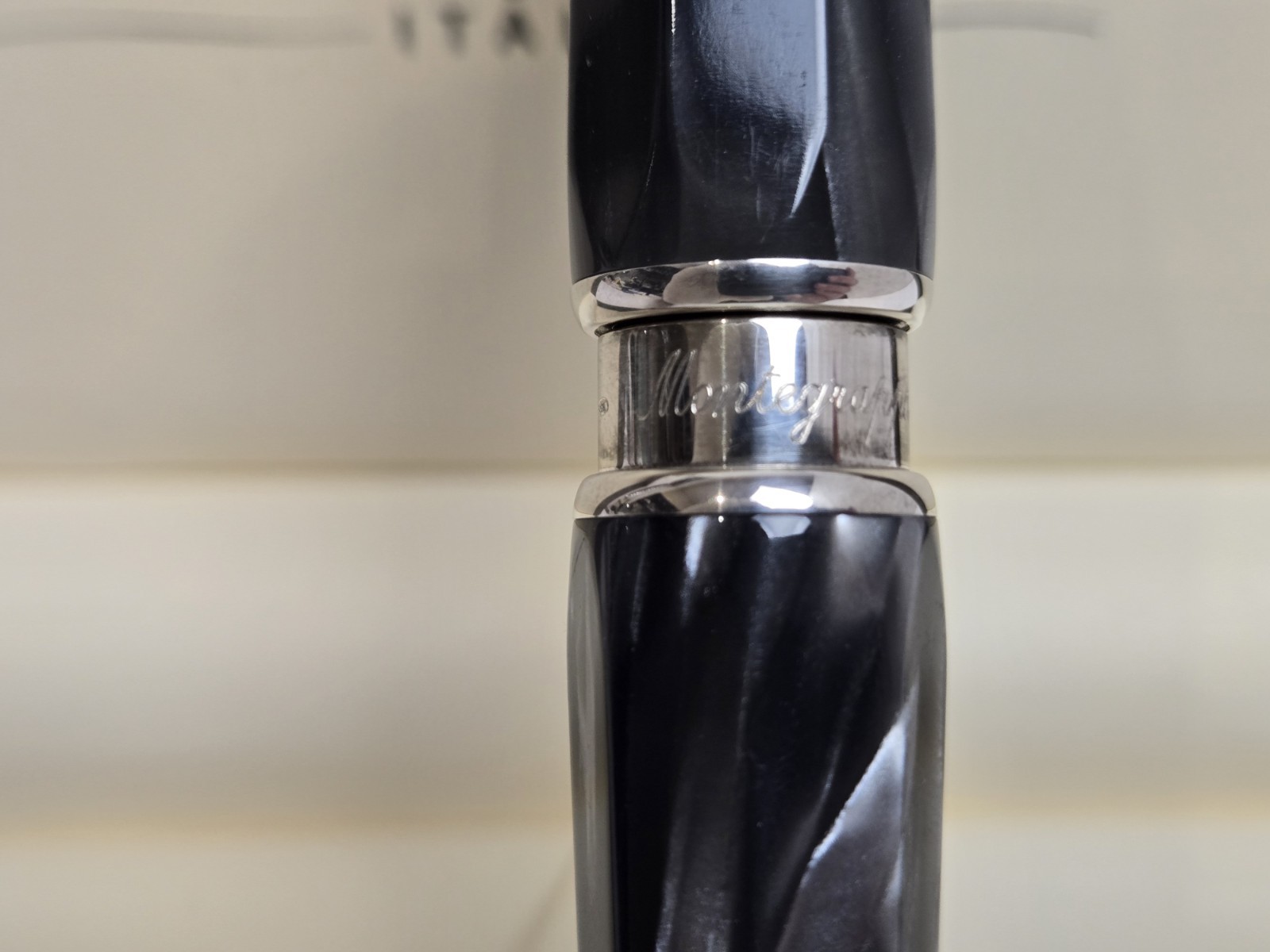 Montegrappa Emblema Sterling Silver Pearl Gray Celluloid Ballpoint Pen ISEBTBCJ