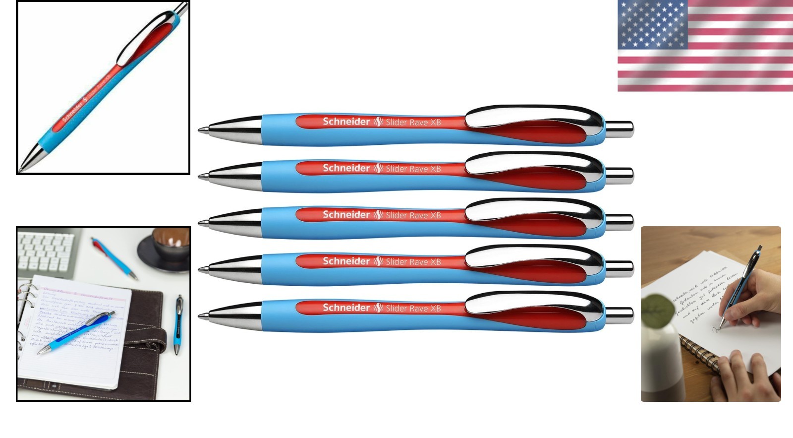 Retractable Red Ballpoint Pens, 1.4mm Extra Broad, Pack of 5