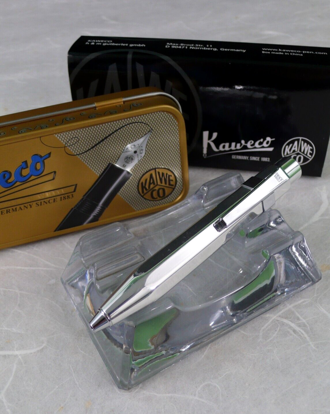 NIB KAWECO AL SPORT RETRACTABLE BALLPOINT INK PEN w/POCKET CLIP in RAW ALUMINUM