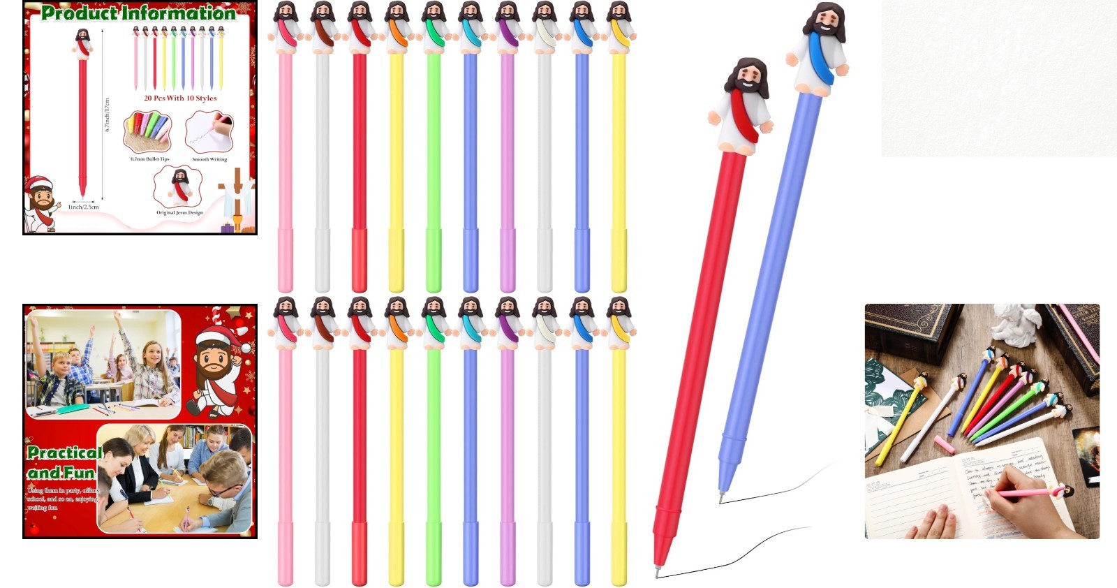 20 Pcs Jesus Christian Pen Mini Jesus Ballpoint Black Ink Pens for Christmas Rel