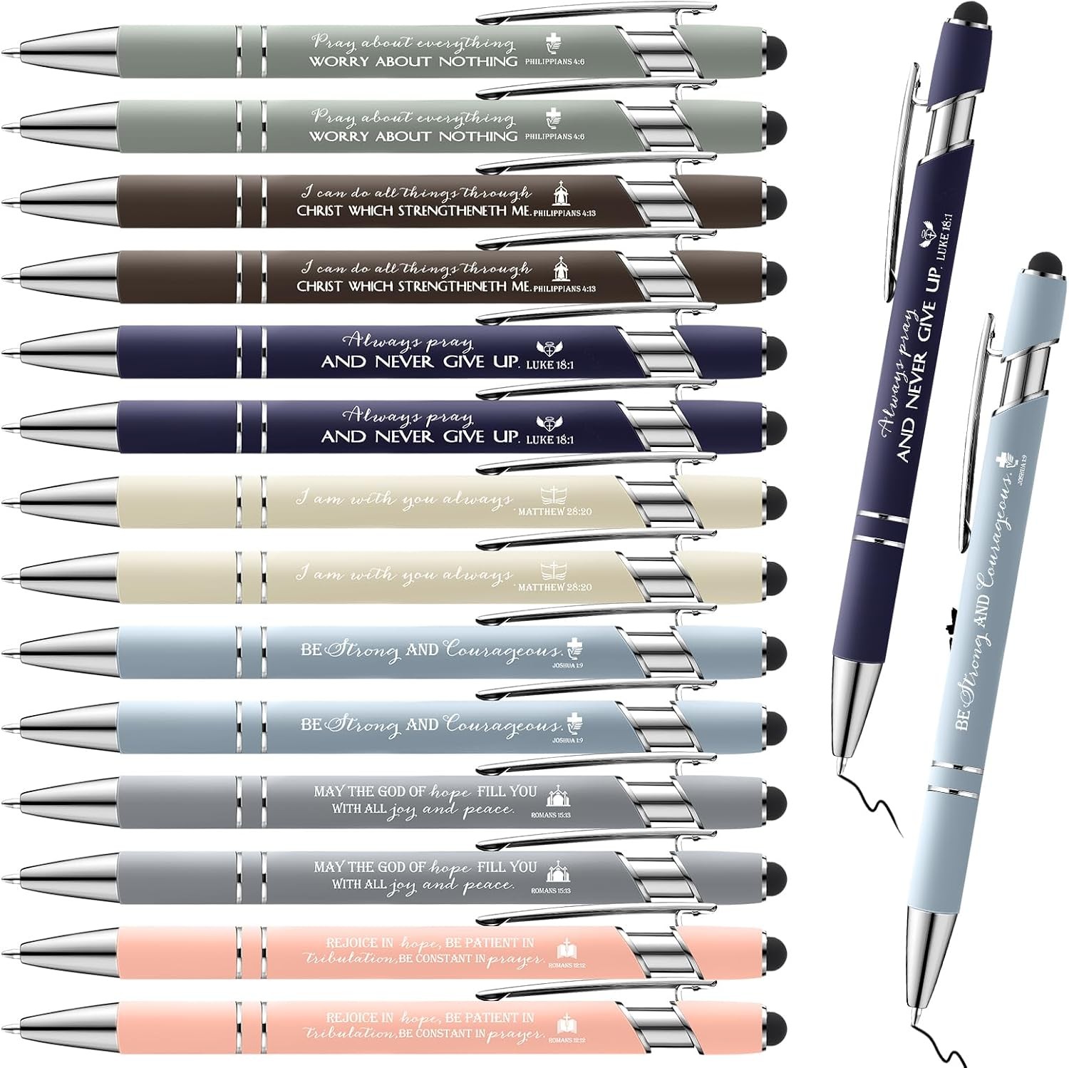 42 Christian Gifts Ballpoint Pens, Stylus, Bible Verse, Mild Color