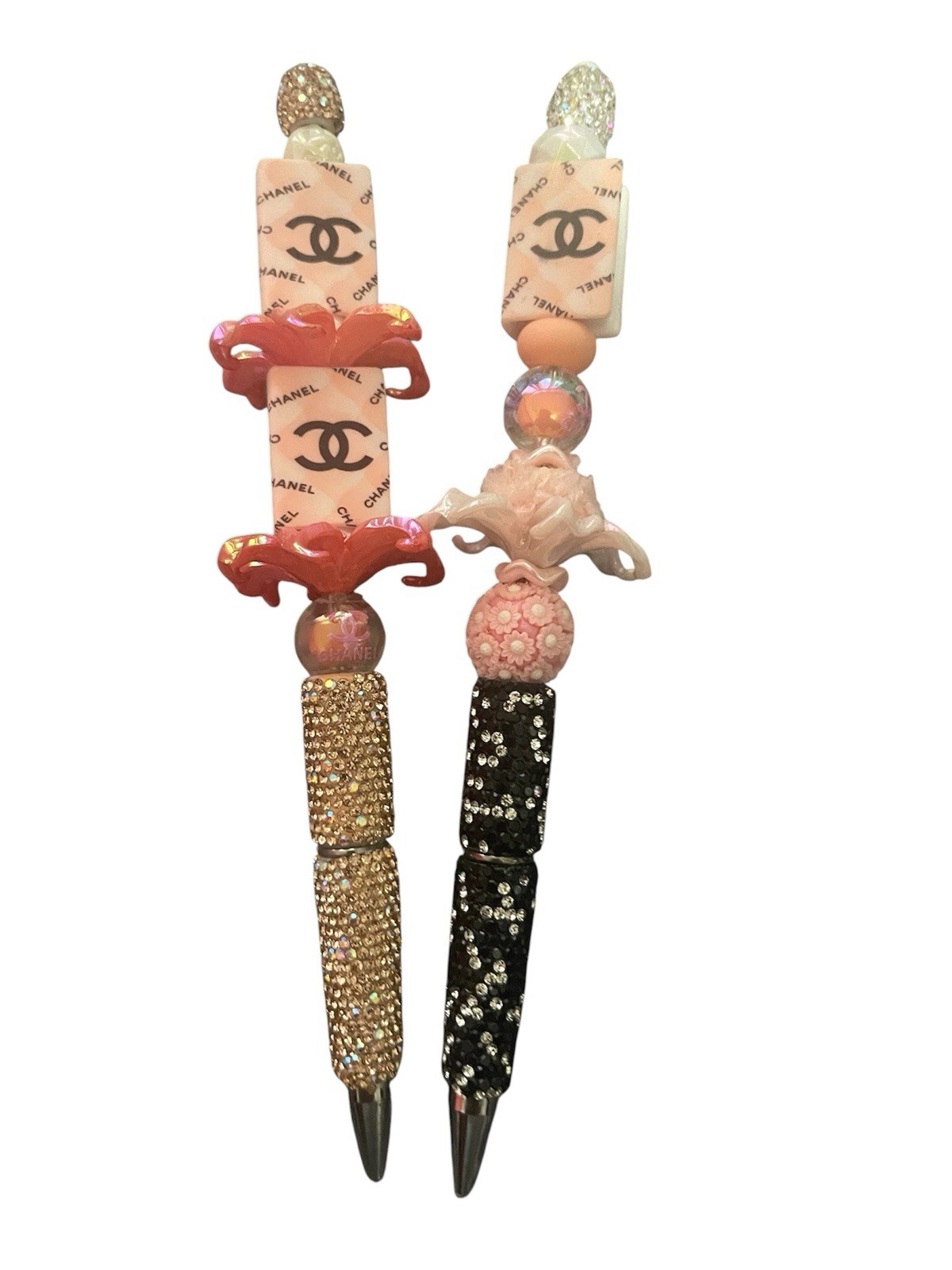 Decorative Beaded Charm Novelty Ballpoint Pens Lot, Glitter, Multicolor Ink