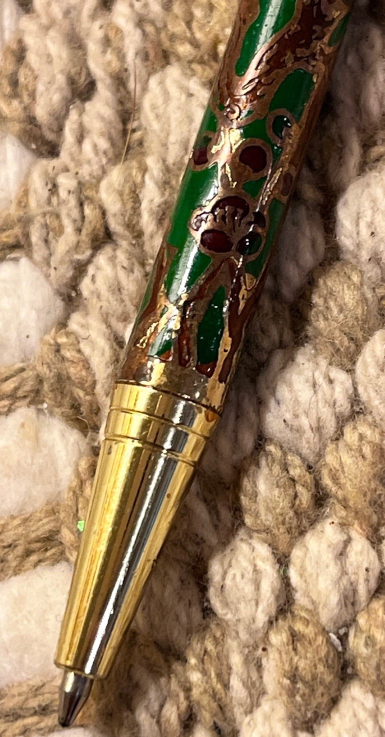 Vintage Cloisonné Enamel Ballpoint Pen Brass Tone Floral Multicolor Decorative
