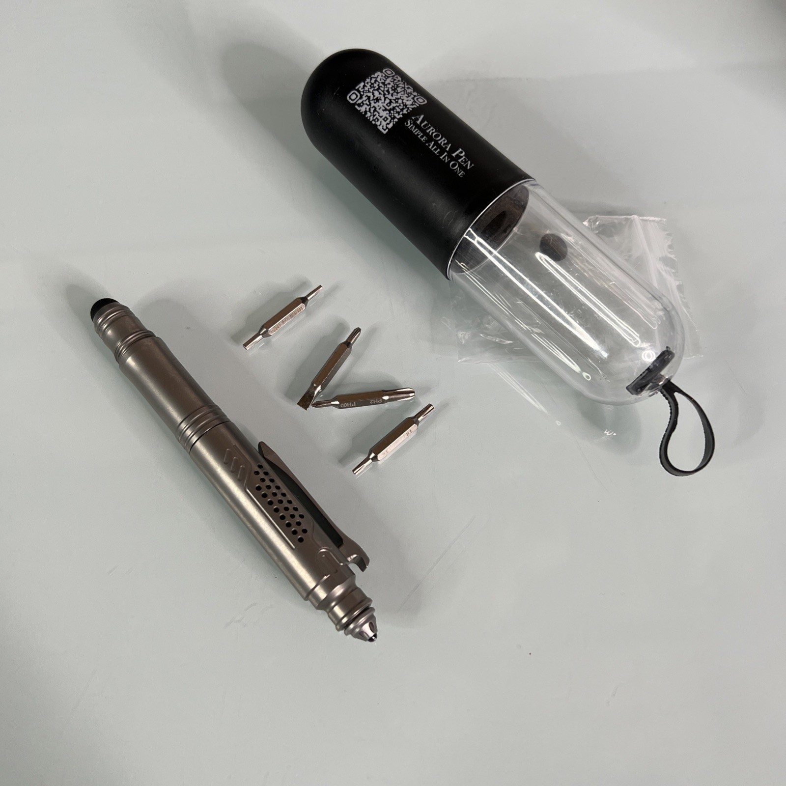 Ketuo Aurora Multi Function Pen Gray Writes Black Streamlined Stores Hex Bits