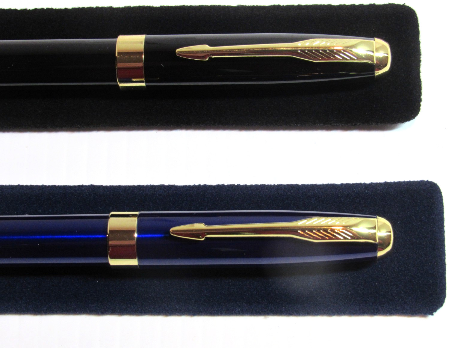 SET of 2 TERZETTI SONNET BLACK+BLUE/GOLD TRIM METAL BALLPOINT PENS-LIMITED