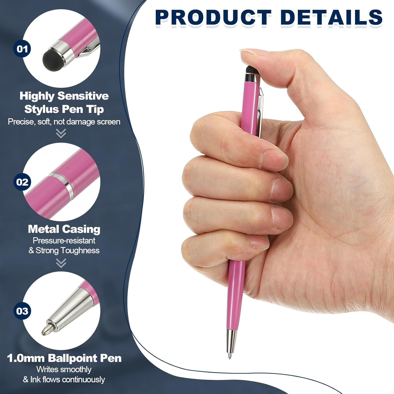 Ballpoint Pen with Stylus Tip, 4Pcs 2 in 1 Slim Metal Black Ink 1.0Mm Medium …
