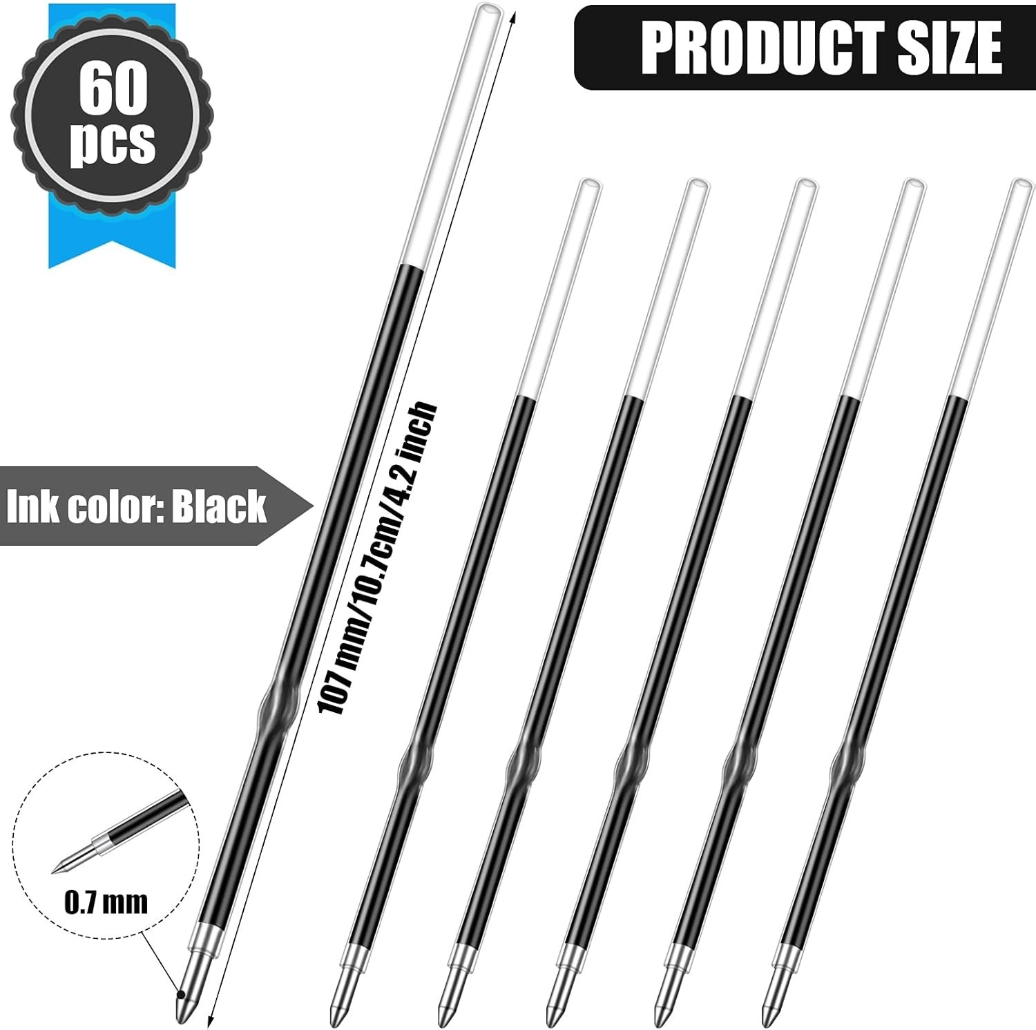 60 Pcs Reliable 0.7 mm Ballpoint Pen Refills for Effortless Writing at Home