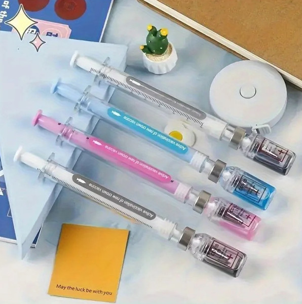 2Pcs Syringe Gel Pens Novelty Fun Ballpoint Nurse Doctor Student Gift
