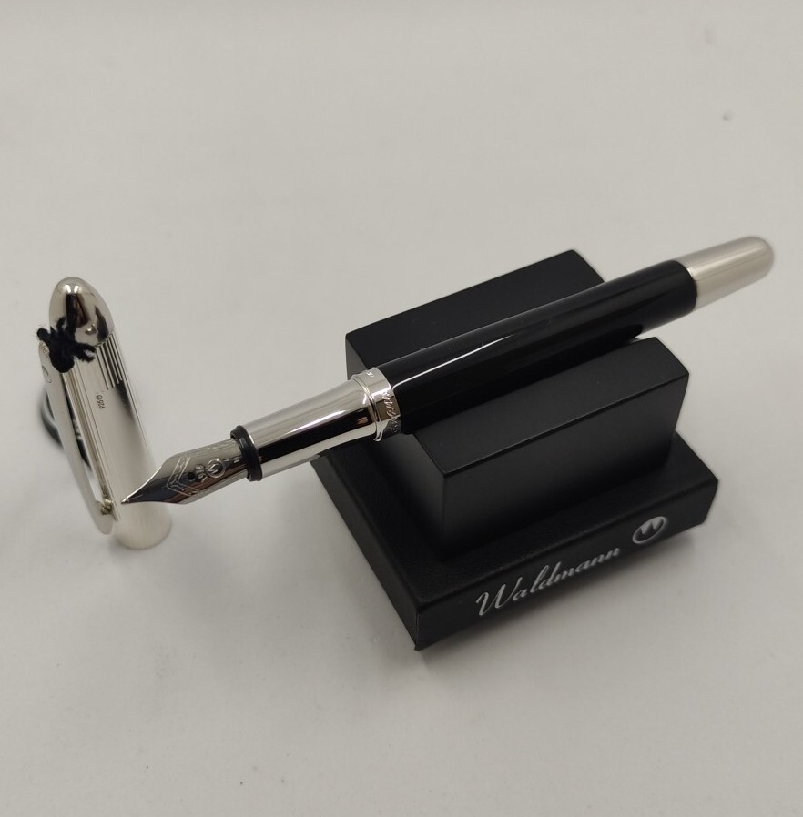 Waldmann Fountain Pen Sterling Silver 925 Pocket Model Black Enamel