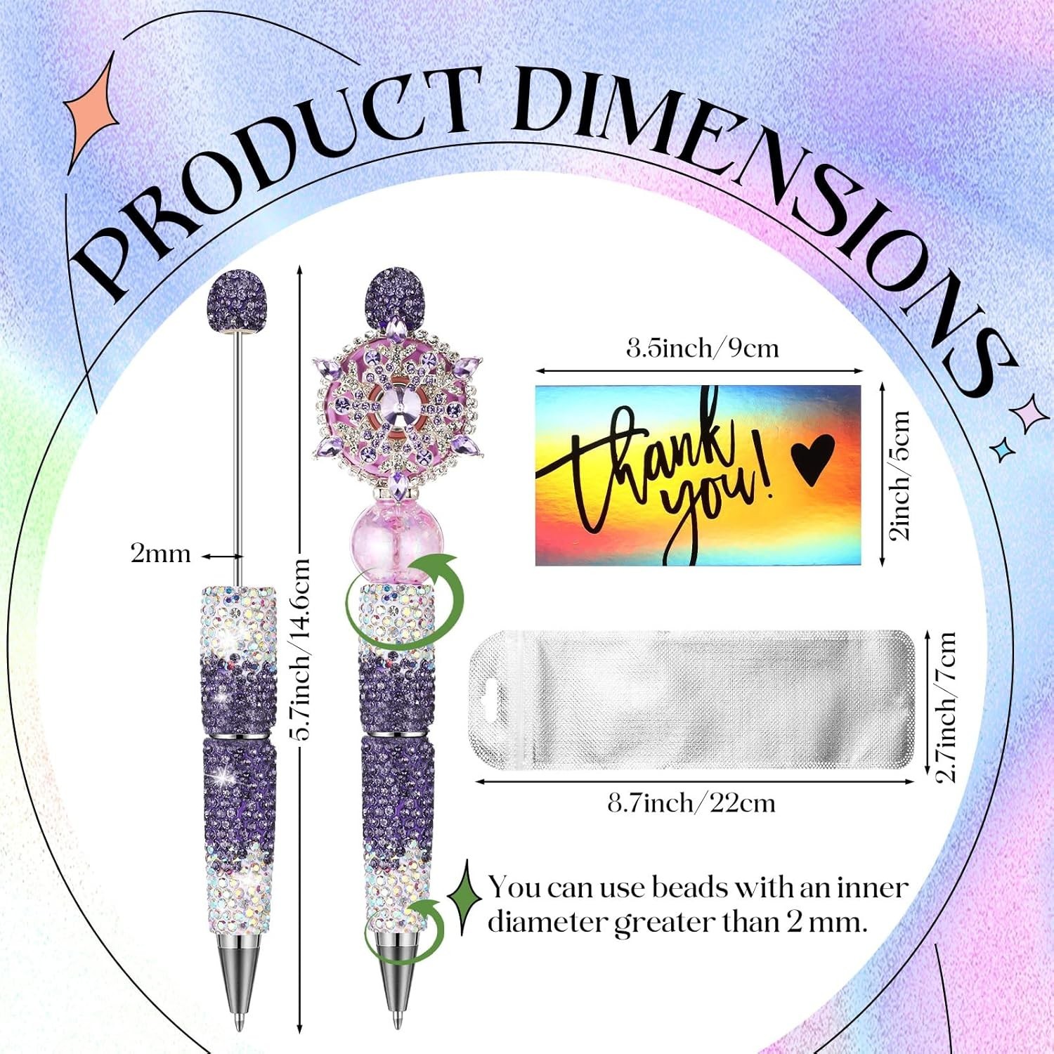 45 Pcs Full Rhinestone Beadable Pens Bulk Set 15 Glitter Diamond Pens with Ca…