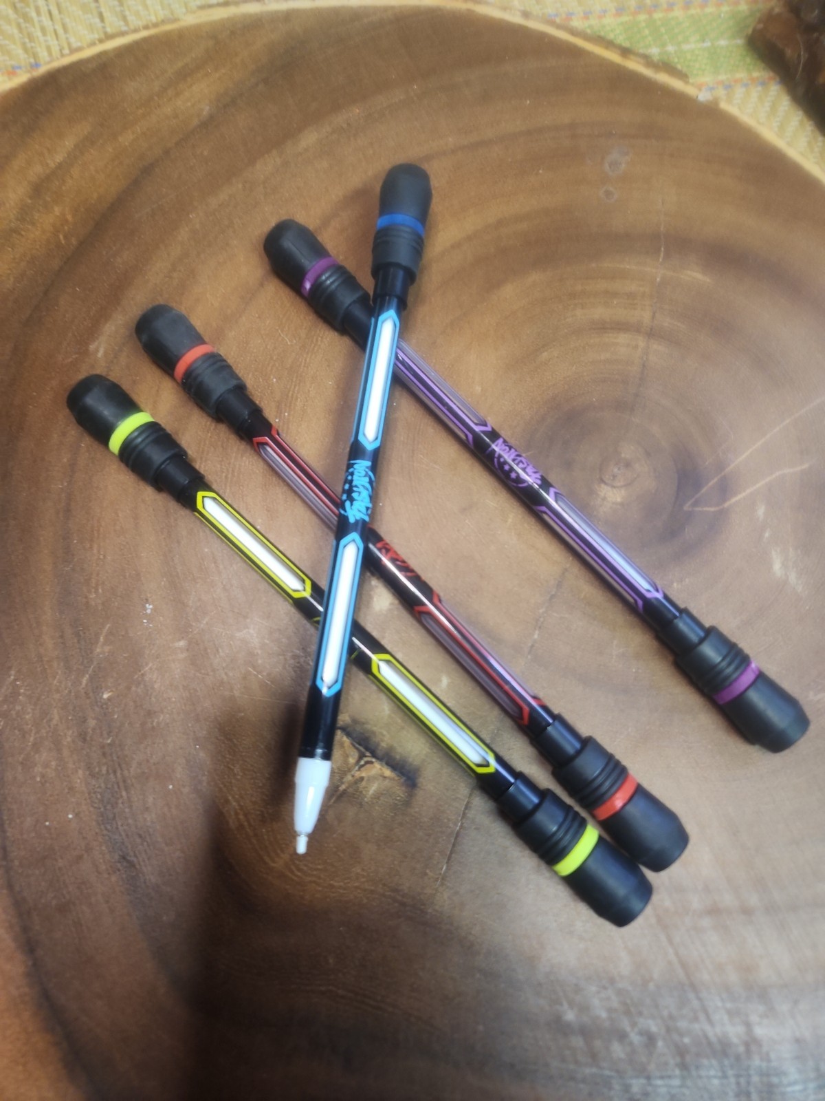 4-Pc. Relaxing Finger Spinner Writing Pens with Non-Slip Grip, and Black Ink.