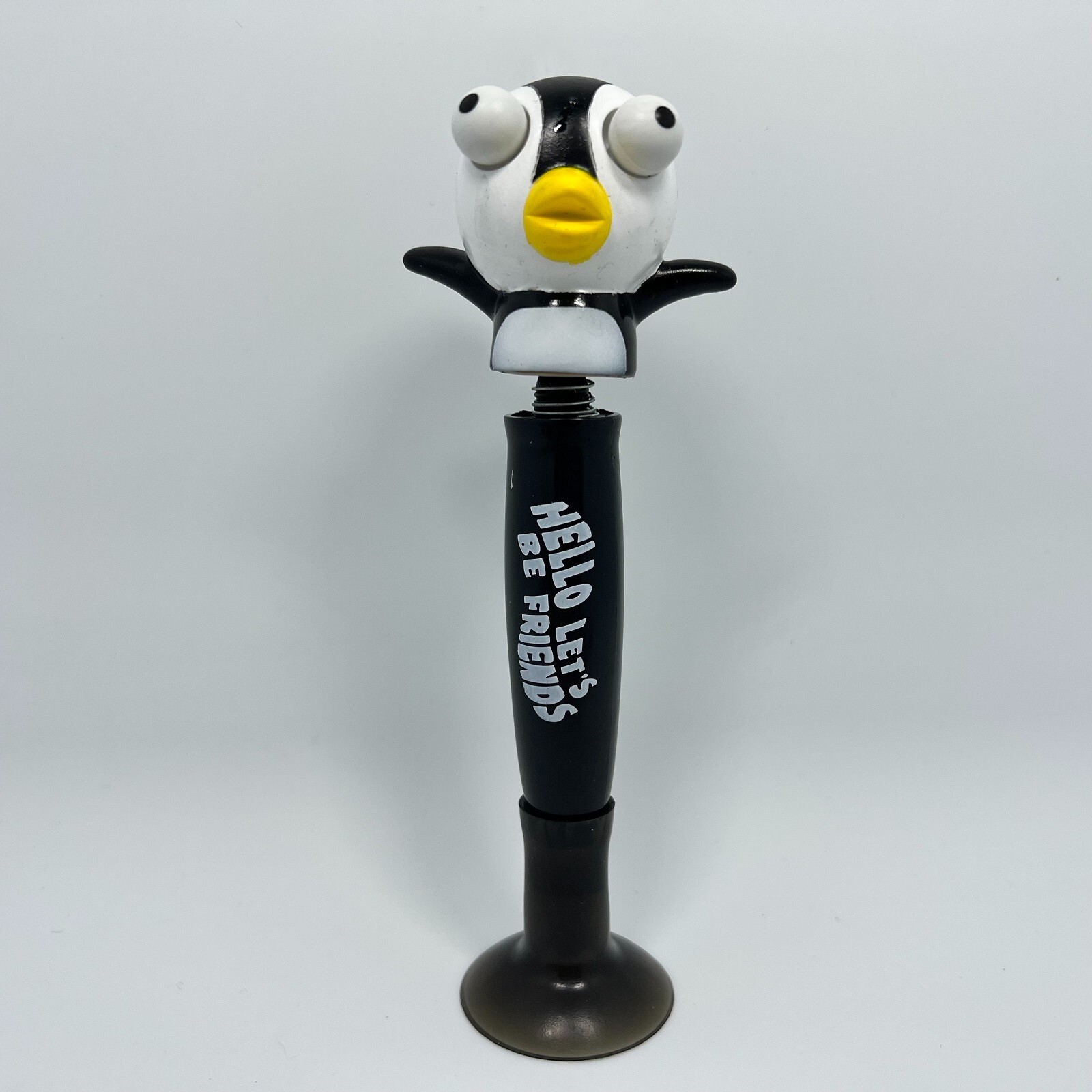 2 PCs Cute Pop-eyed Penguin Ballpoint pen with Rubber Suction Base & Swing Head