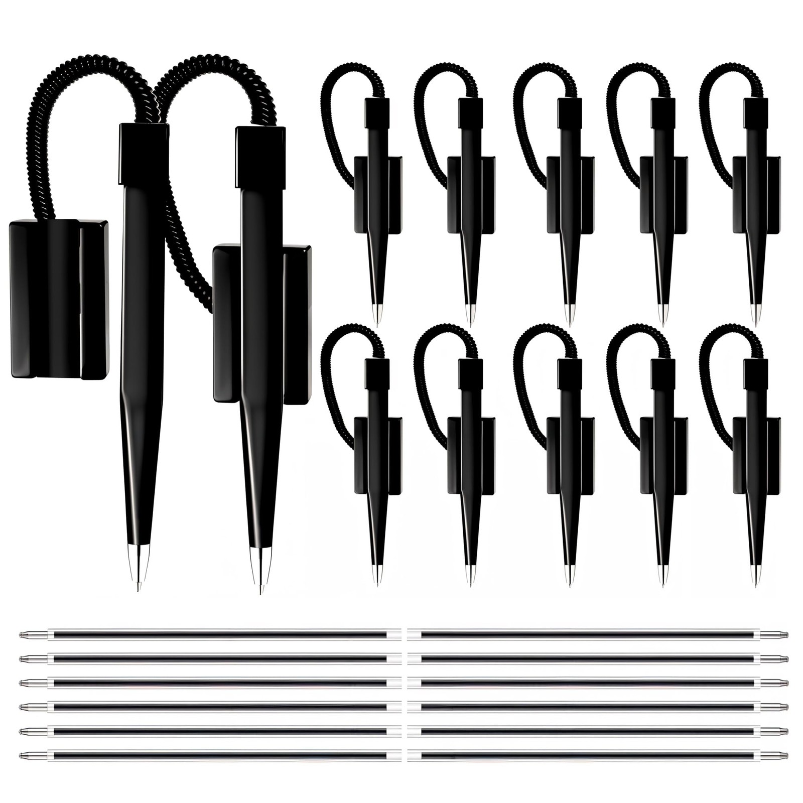 12 Pack of 5 inch Secure Counter Pens, Black with Plastic Secure Cord Attache…