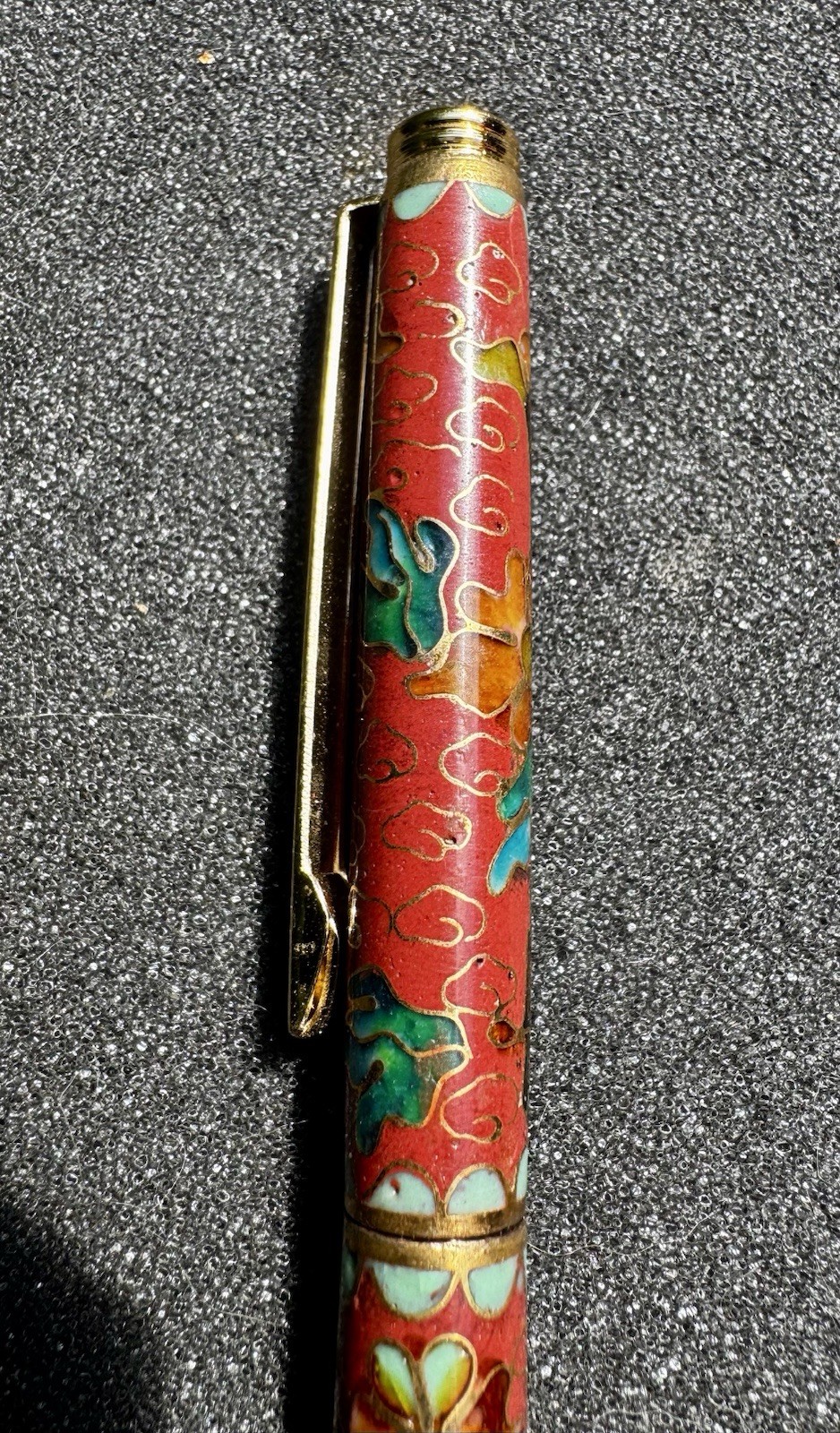 Chinese Cloisonne Pen Floral & Clouds Enameled Brass Ballpoint Pen with Silk Box