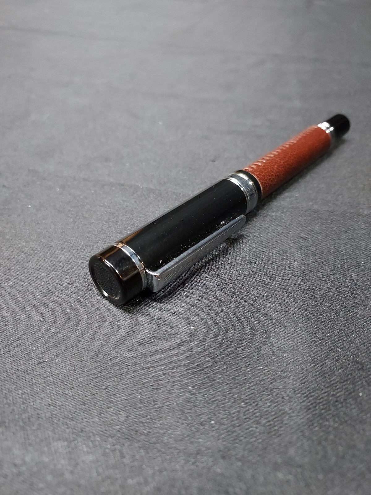Vtg HAUSER GERMANY Pen Oversized Leather Handle Black Open Ceramic 777 SF