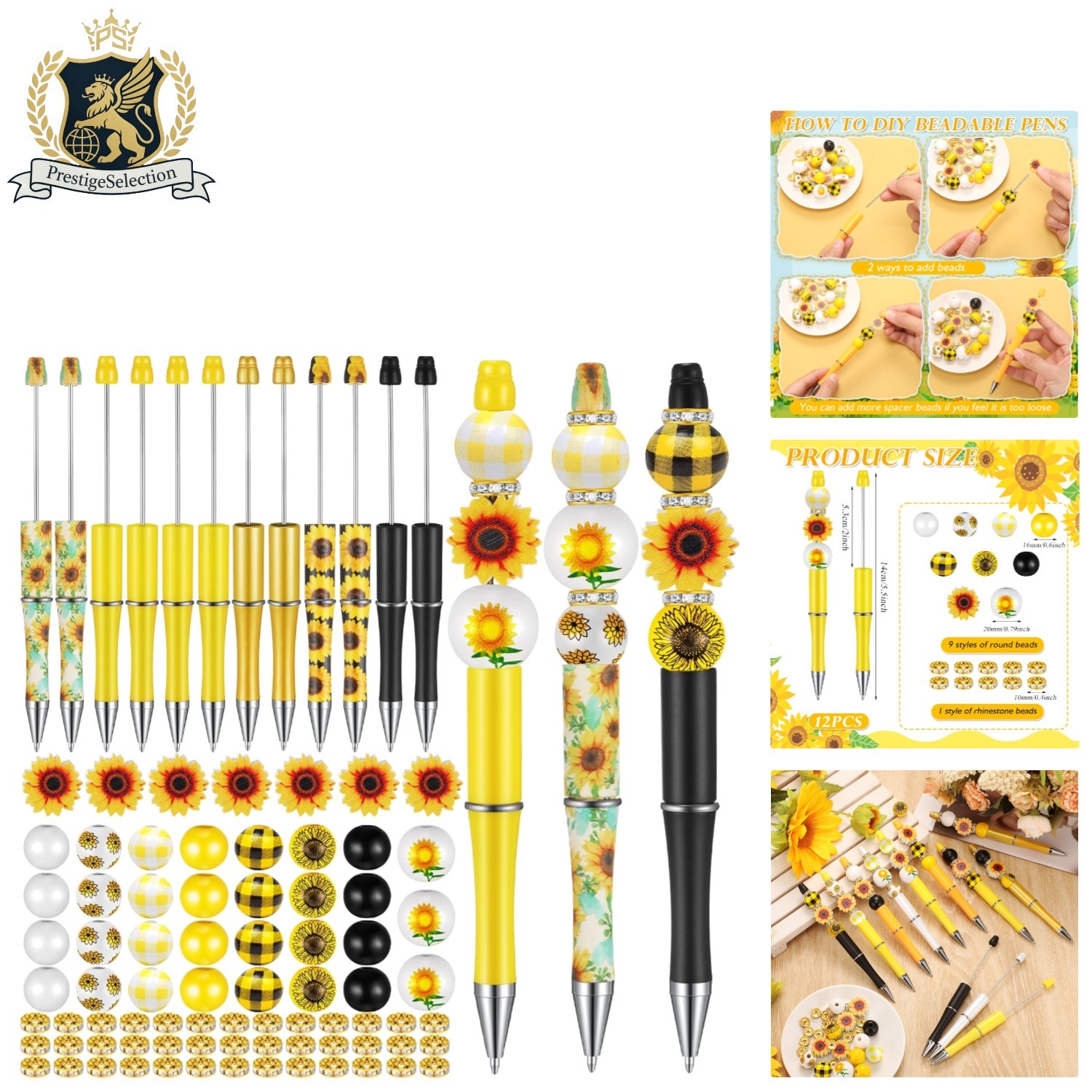 12 Piece Beadable Pen Set with Crystal and Wood Beads – Unique Office Supplies