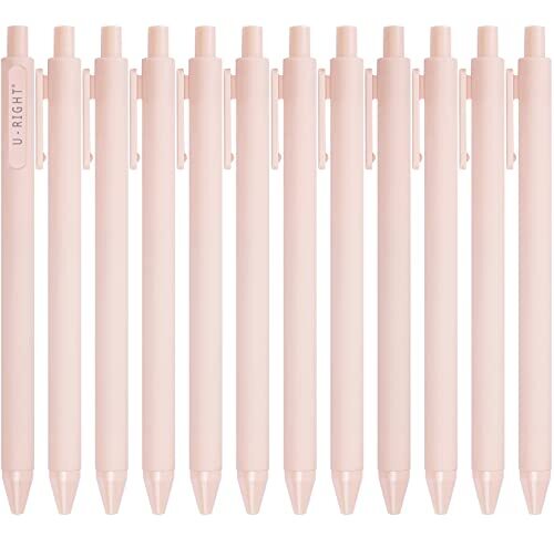 12 Pcs Retractable Pastel Gel Ink Pens 0.5 mm Point Black Ink Pale Dogwood