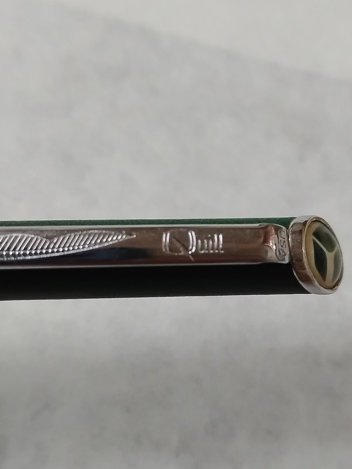 Vintage Quill Green Gold Trim Ballpoint Pen Made In USA Tested And Working#K4