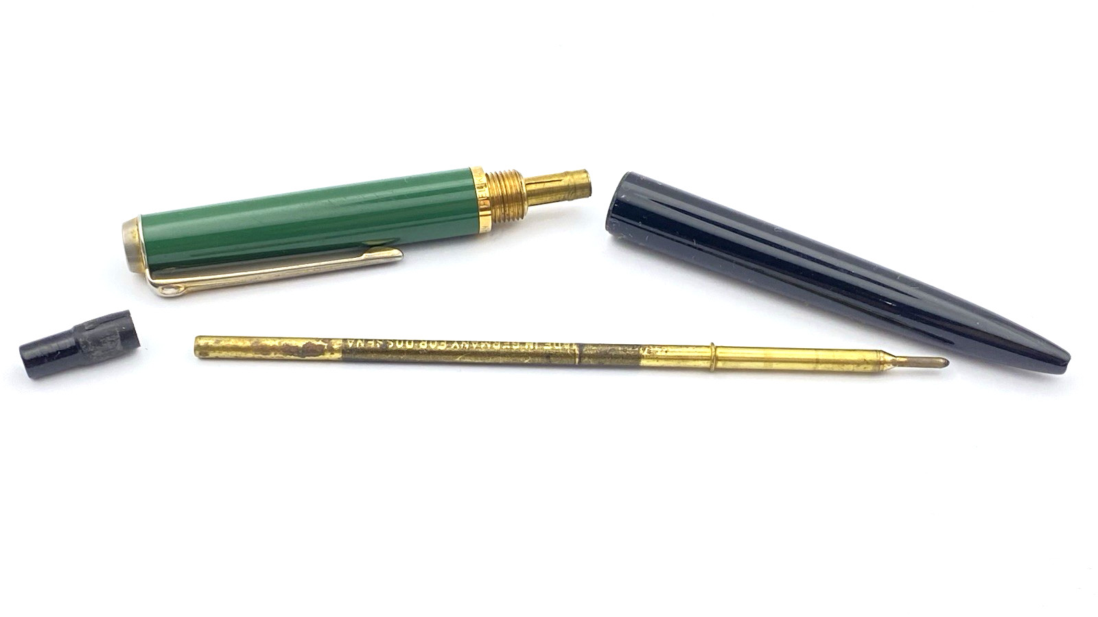 VINTAGE PELIKAN MK10 BALLPOINT PEN BLACK AND GREEN GOLD TRIM MADE IN GERMANY