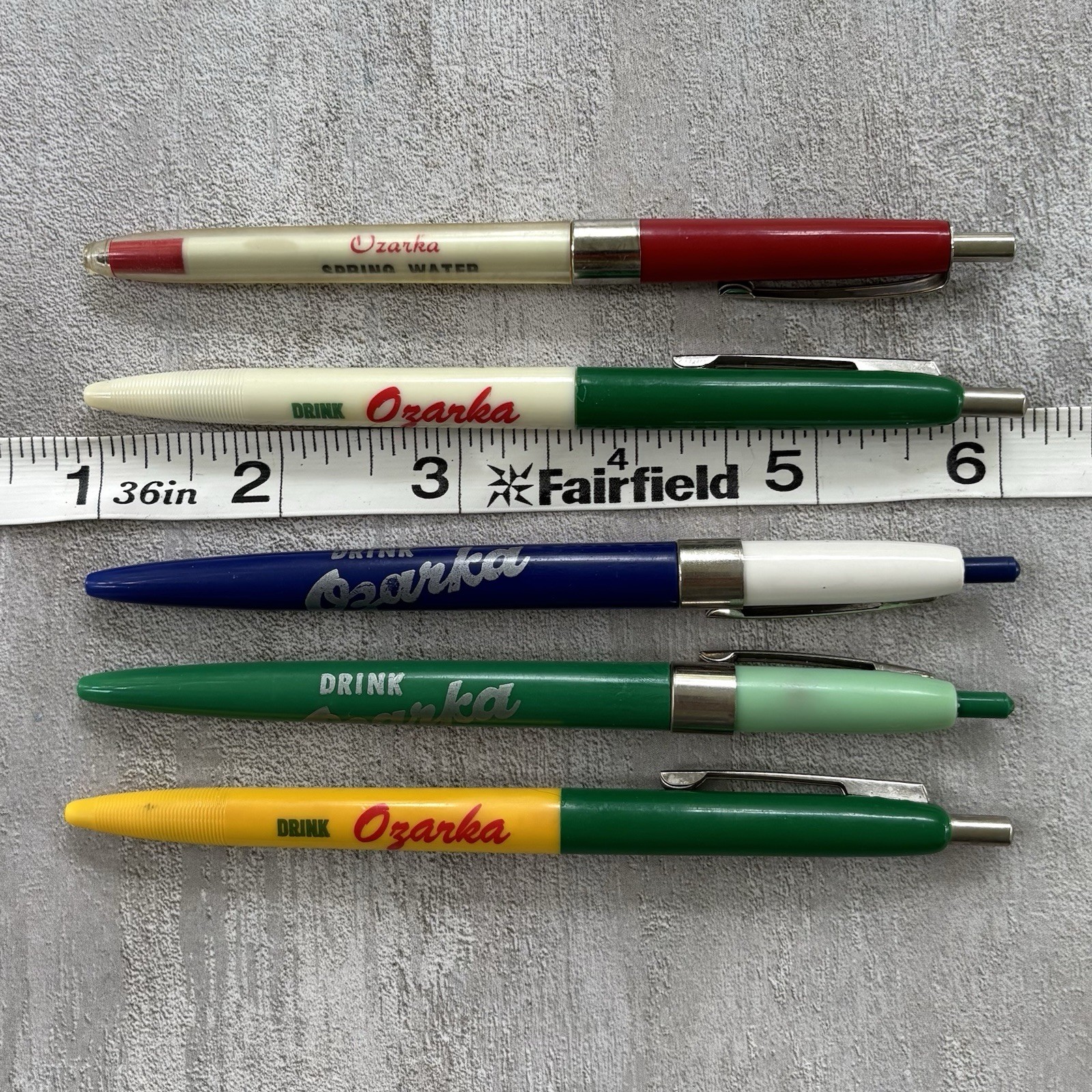 5 Vintage OZARKA Spring Water Advertising Ballpoint Pens C. 1960’s ~Dry Ink~