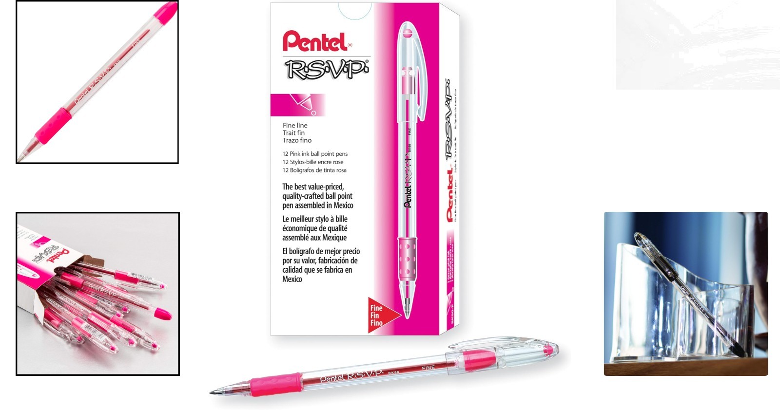 Durable RSVP 0.7mm Pink Ink Ballpoint Pen Set, 12 Count with Refillable Options