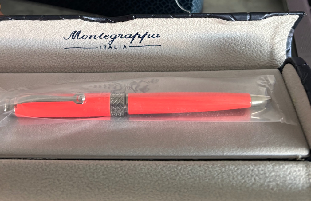 MONTEGRAPPA PIACERE Micro Ball Poin PEN in Carrot CHROME TRIM MADE IN ITALY