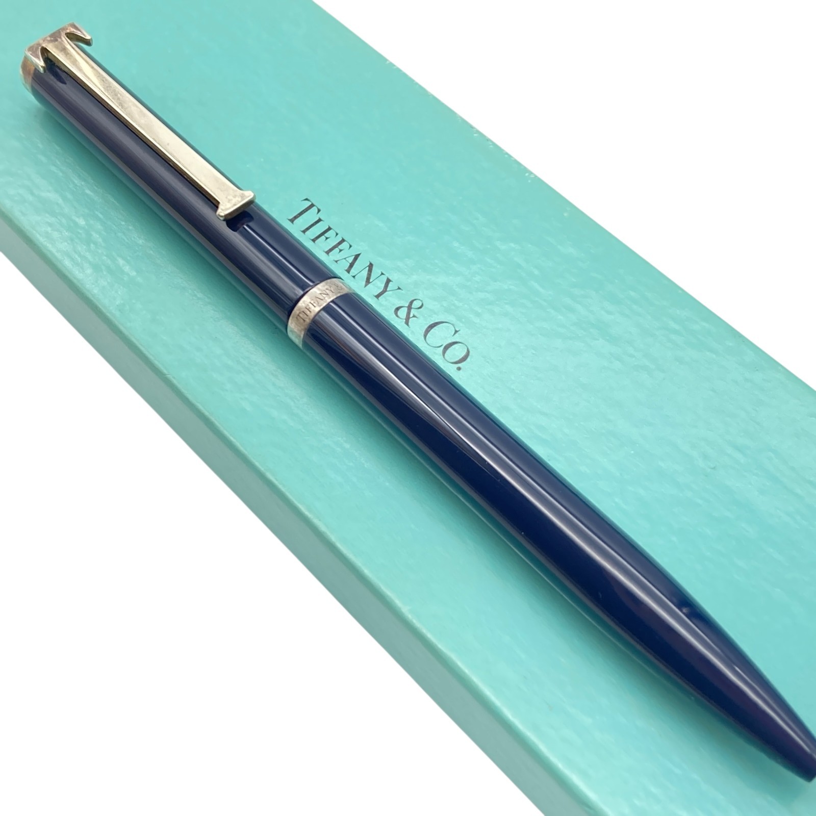 Tiffany & Co. Ballpoint Pen T Clip Navy Enamel Silver Black ink 31.4g