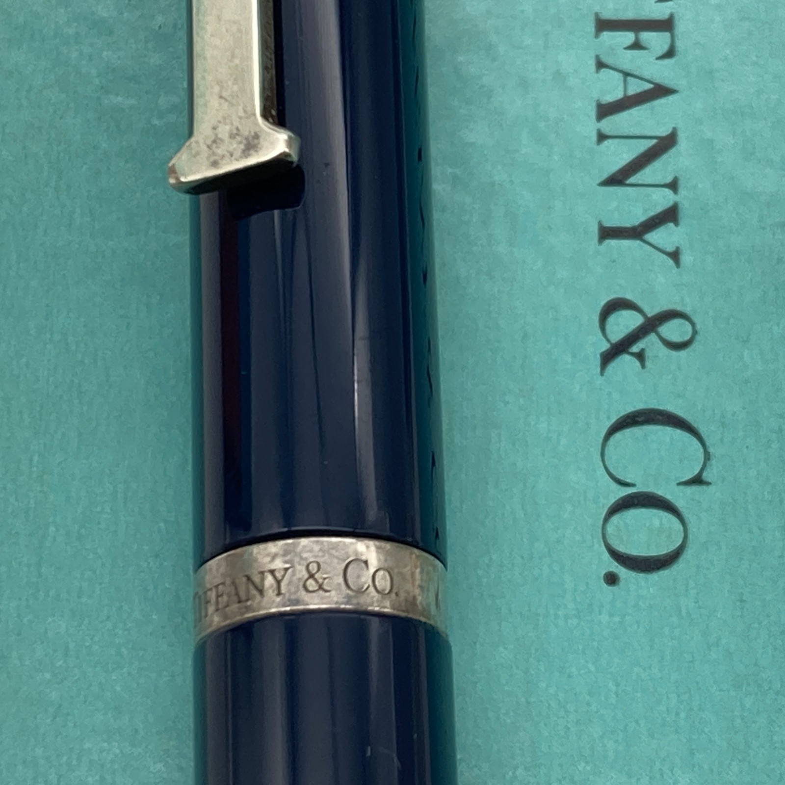 Tiffany & Co. Ballpoint Pen T Clip Navy Enamel Silver Black ink 31.4g