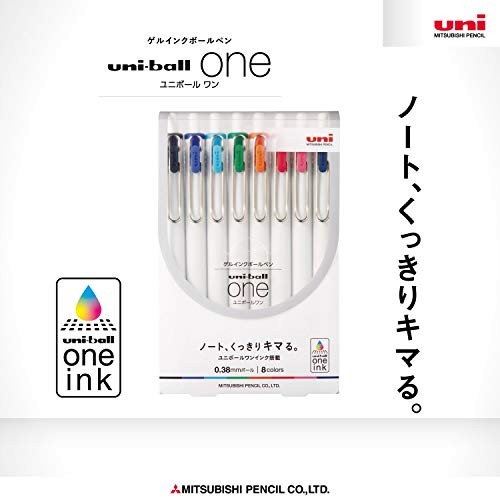 Uni Ball One, Gel Ink 0.38mm Ballpoint Pen, 8 Colors Set 1 Count (Pack of 8)