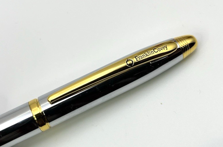 New in Box Luxury FRANKLIN COVEY Chrome & Gold Trim Ballpoint Pen by Cross