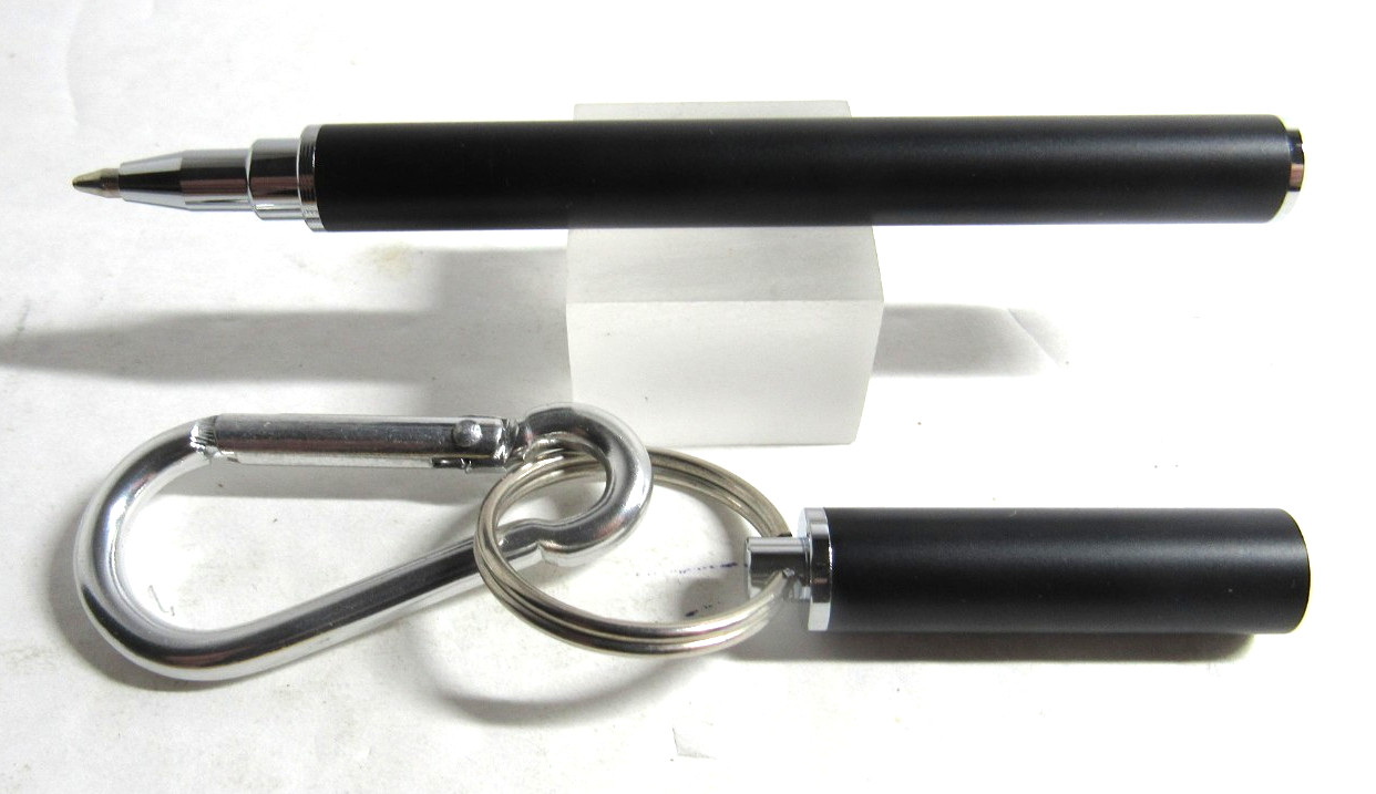 Terzetti Click-IT Mini Ballpoint Metal Pen w/ Magnetic Cap, Keyring ,Clip-BLACK