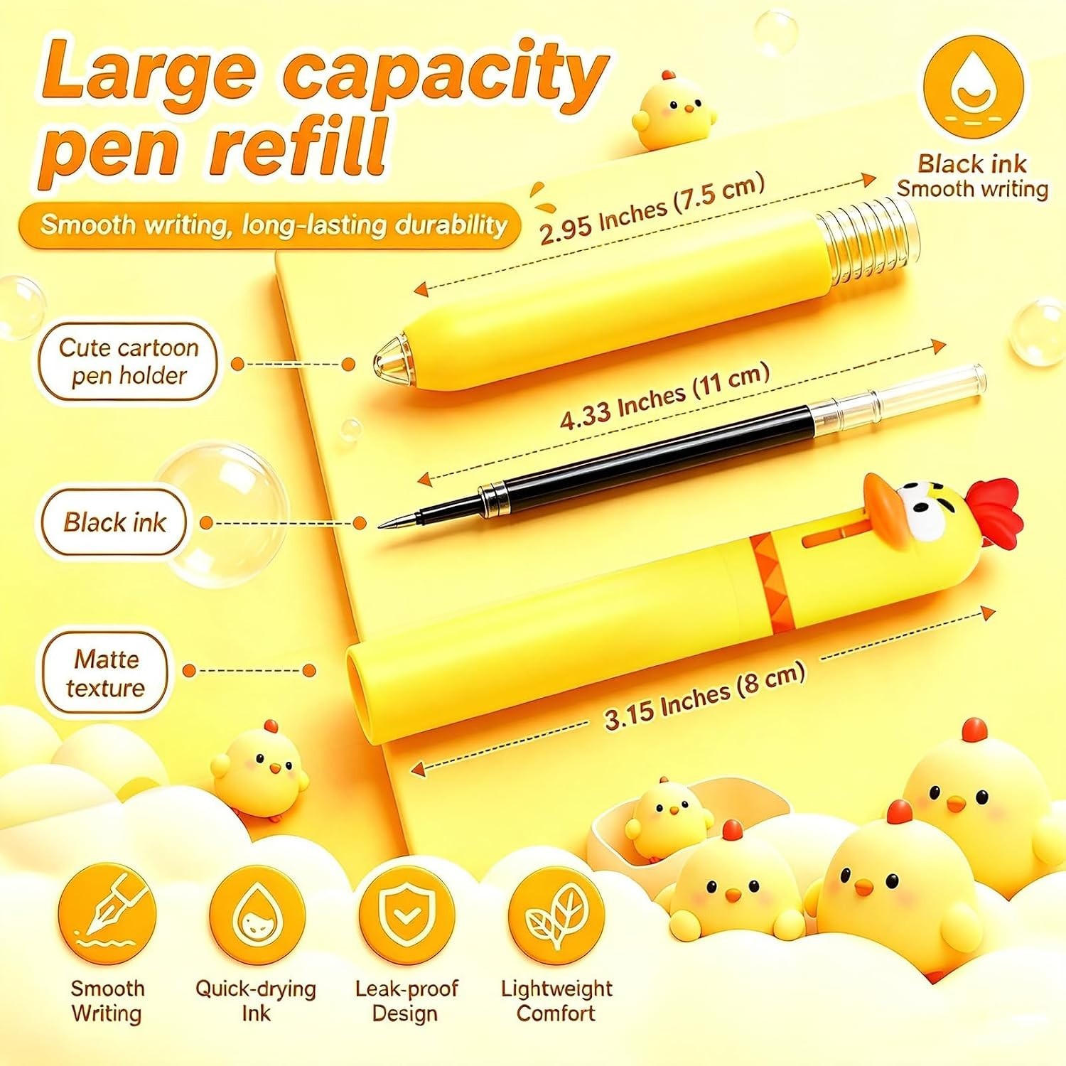 BIG SALE 4 Pcs Fun Pens, Gel Cartoon Chicken Pen 0.5mm Retractable