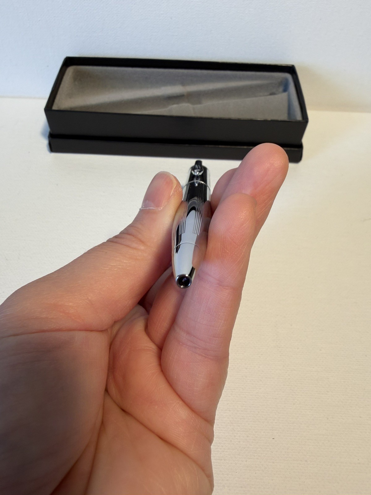 Quill Chrome Ballpoint Twist Pen Pentagon Logo w/ Original Gift Box EUC