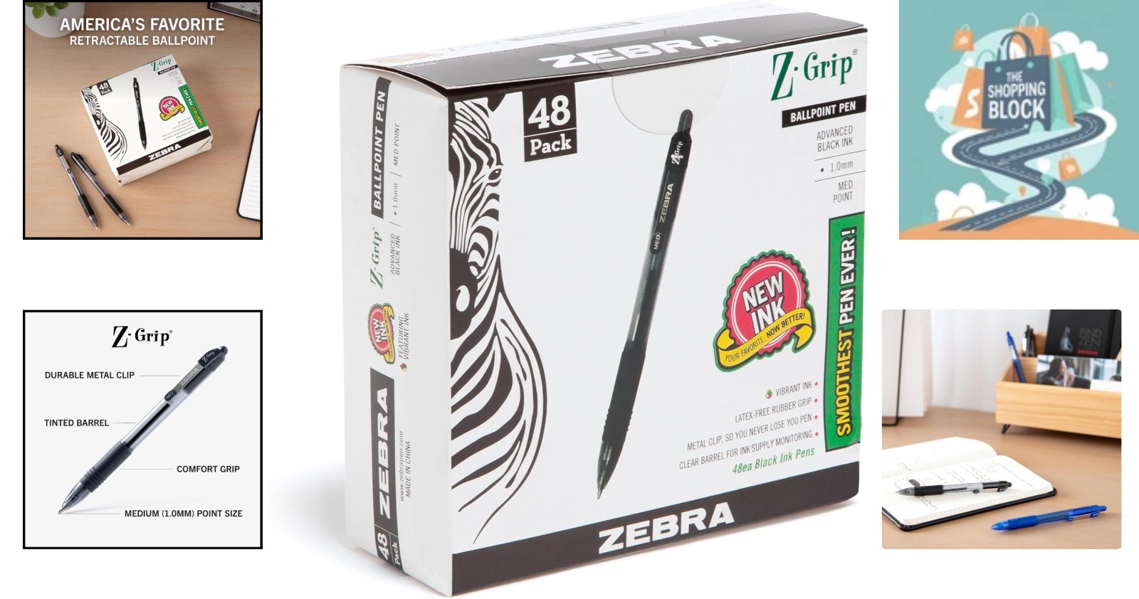 Z-Grip Retractable Ballpoint Pens, 48 Black, 1.0mm Medium, Ergonomic