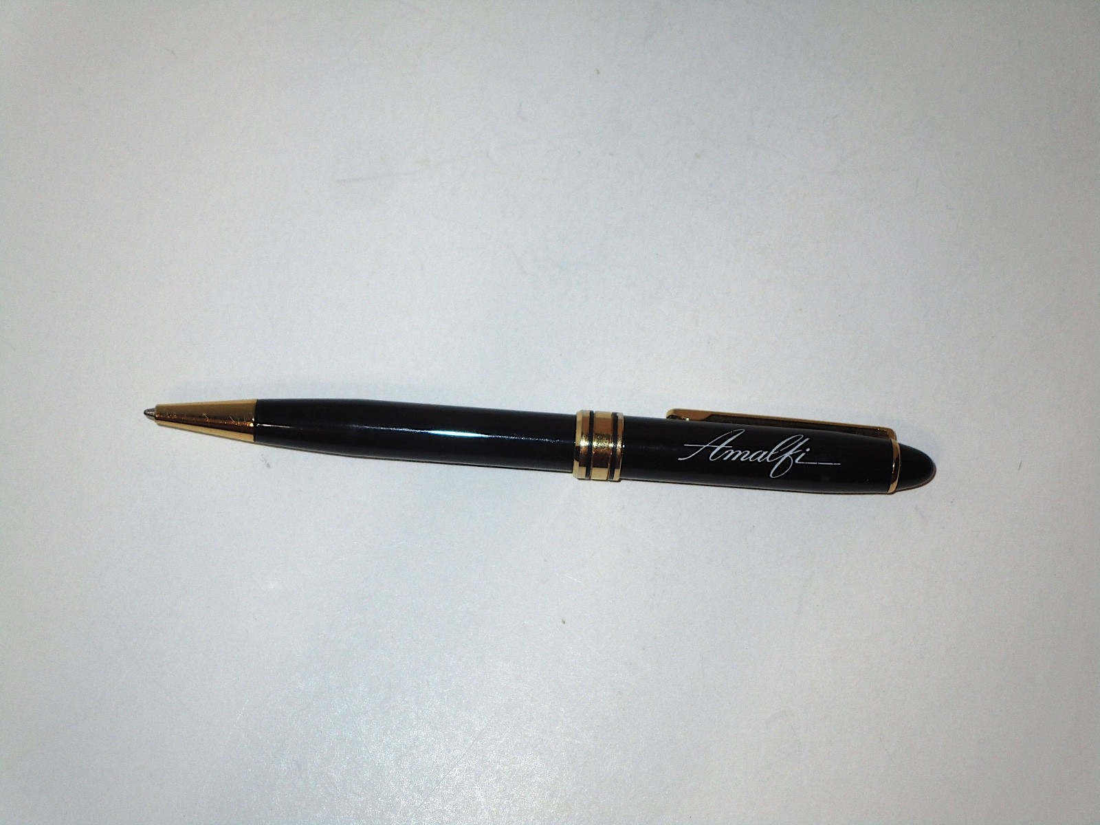 Vtg Amalfi Black & Gold Heavy Metal Ballpoint Writing Pen w/ Blue Ink Rare Italy